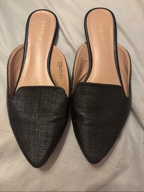BAMBOO Black Woven Pointed-Toe Slip-On Mules